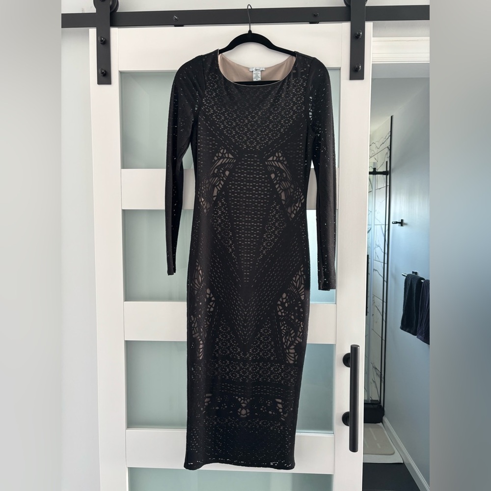 Bar III Black Patterned Long Sleeve Dress